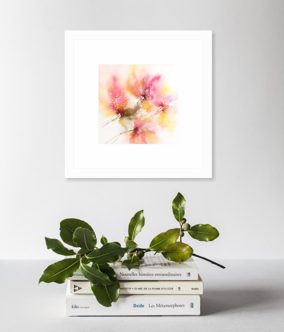 Abstract floral painting, watercolor "Summer fowers"