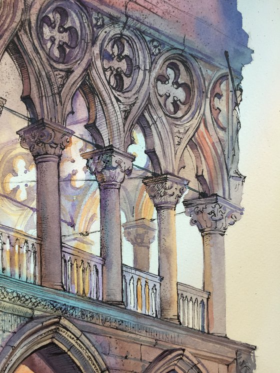Doge's Palace. Venetian landscape. Original watercolor painting - Gift for her - Gift for him - Ideas for gift