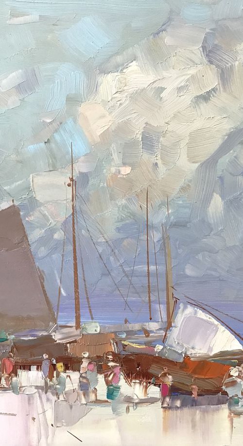 Harbor, Original oil painting  Handmade artwork One of a kind by Vahe Yeremyan