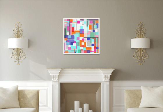 Abstraction artwork multi-colored orang yellow white pink blue black abstract