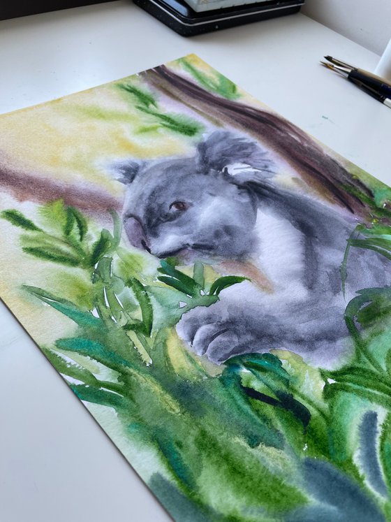 Koala Original Watercolor Painting, Australian Bear Picture, Animal Illustration, Cute Wall Art