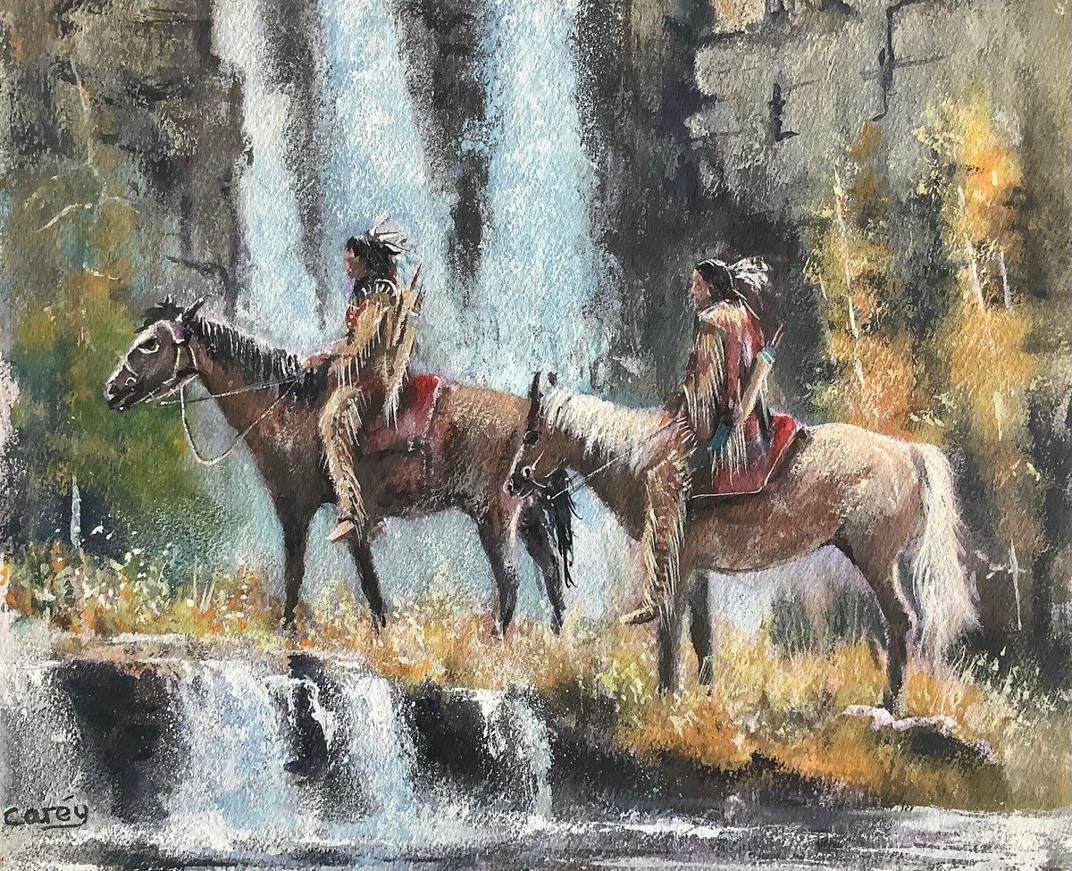 Impressionistic Landscape Watercolour By Darren Carey, 11 X 15, Beneath The Waterfalls, Original Artwork