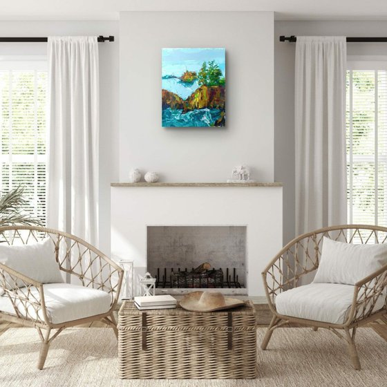 ROCKY SHORE.  SNOW IS IN THE AIR