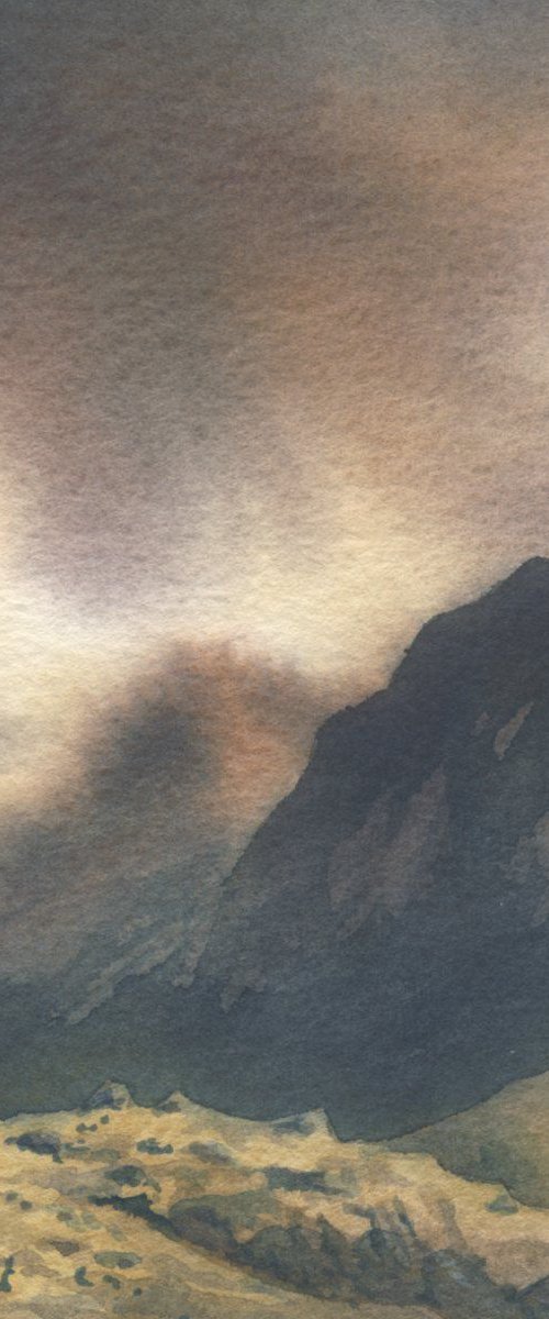 Mickledore, Scafell. by John Campbell, Mountainpainter.