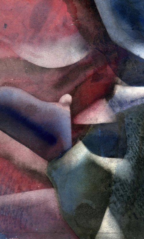 blue and red abstract forms by Alfred  Ng