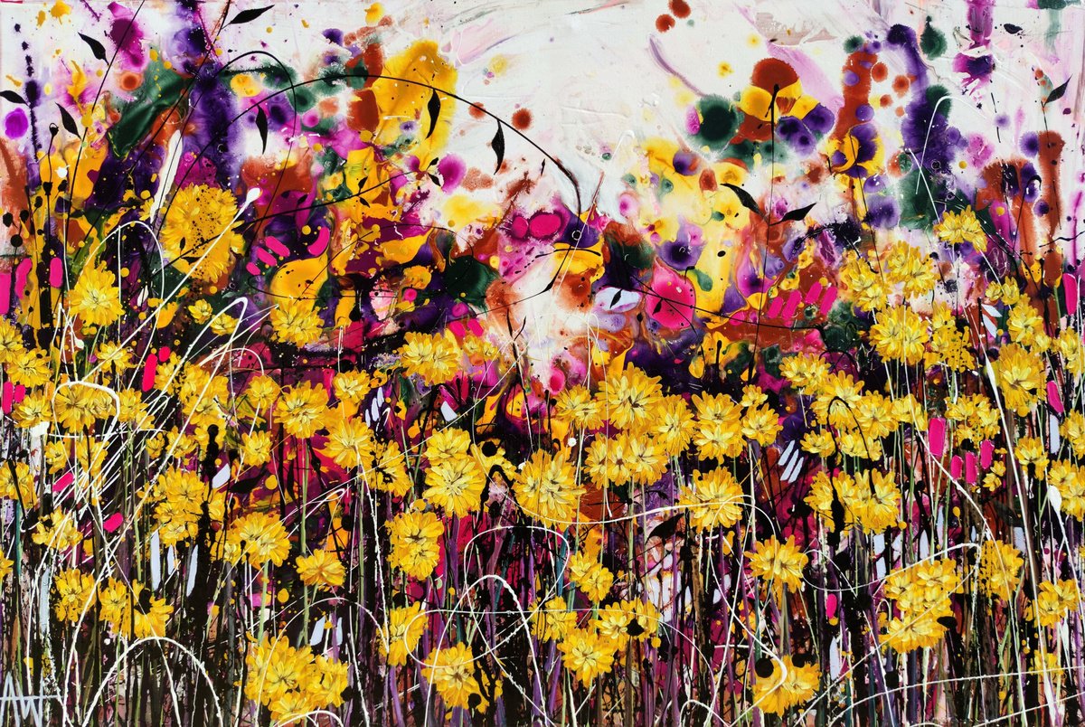 Expressive Oil Painting , Sunpetal Hush By Angie Wright, 47 X 31, Artwork For Sale On Artfinder