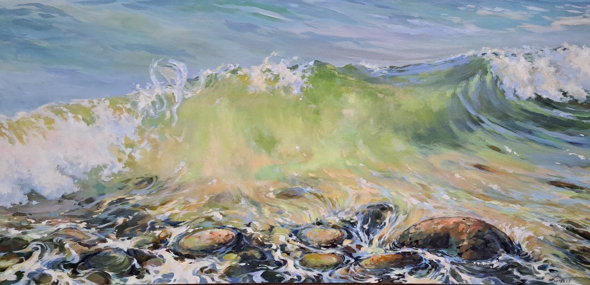 Impressionistic Landscape Acrylic Painting By Alexander Koltakov, 48 X 24, Sweet And Salty, Original Artwork