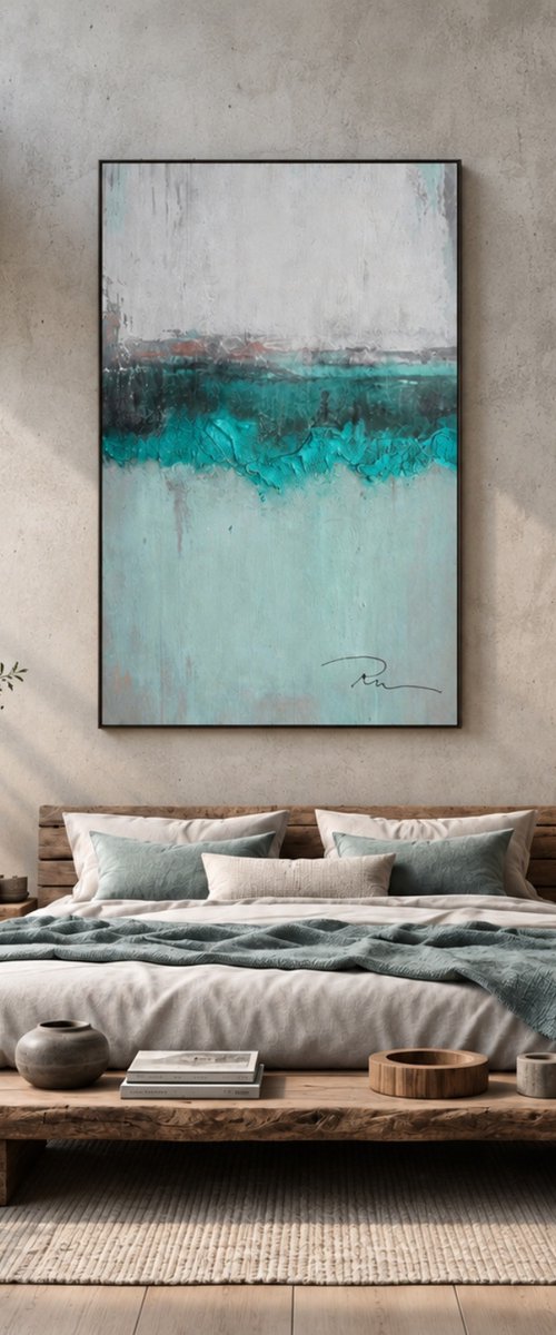Abstract Turquoises Horizon in Textured Mist by Indie Ru
