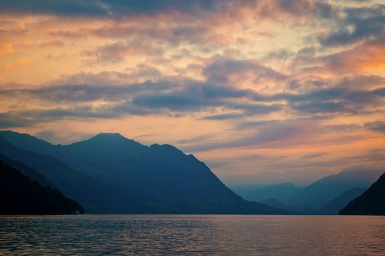 Sunset on an alpine lake