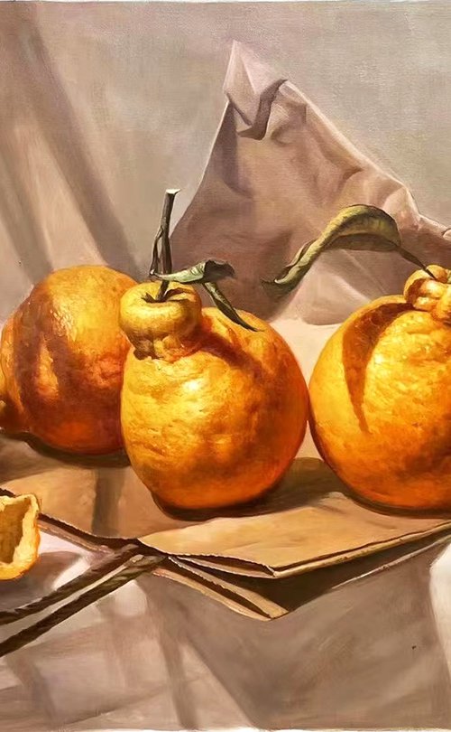 Still life:Oranges on the paperbag by Kunlong Wang