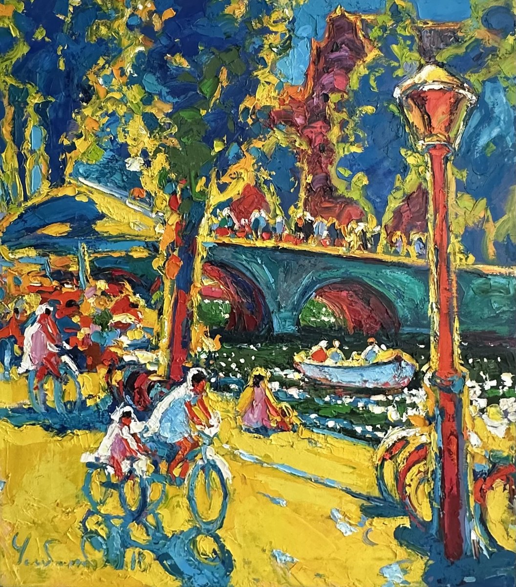 Impressionistic Landscape Oil Painting By Andrii Chebotaru, 35 X 39, Sunny Day In Amsterdam, Original Artwork