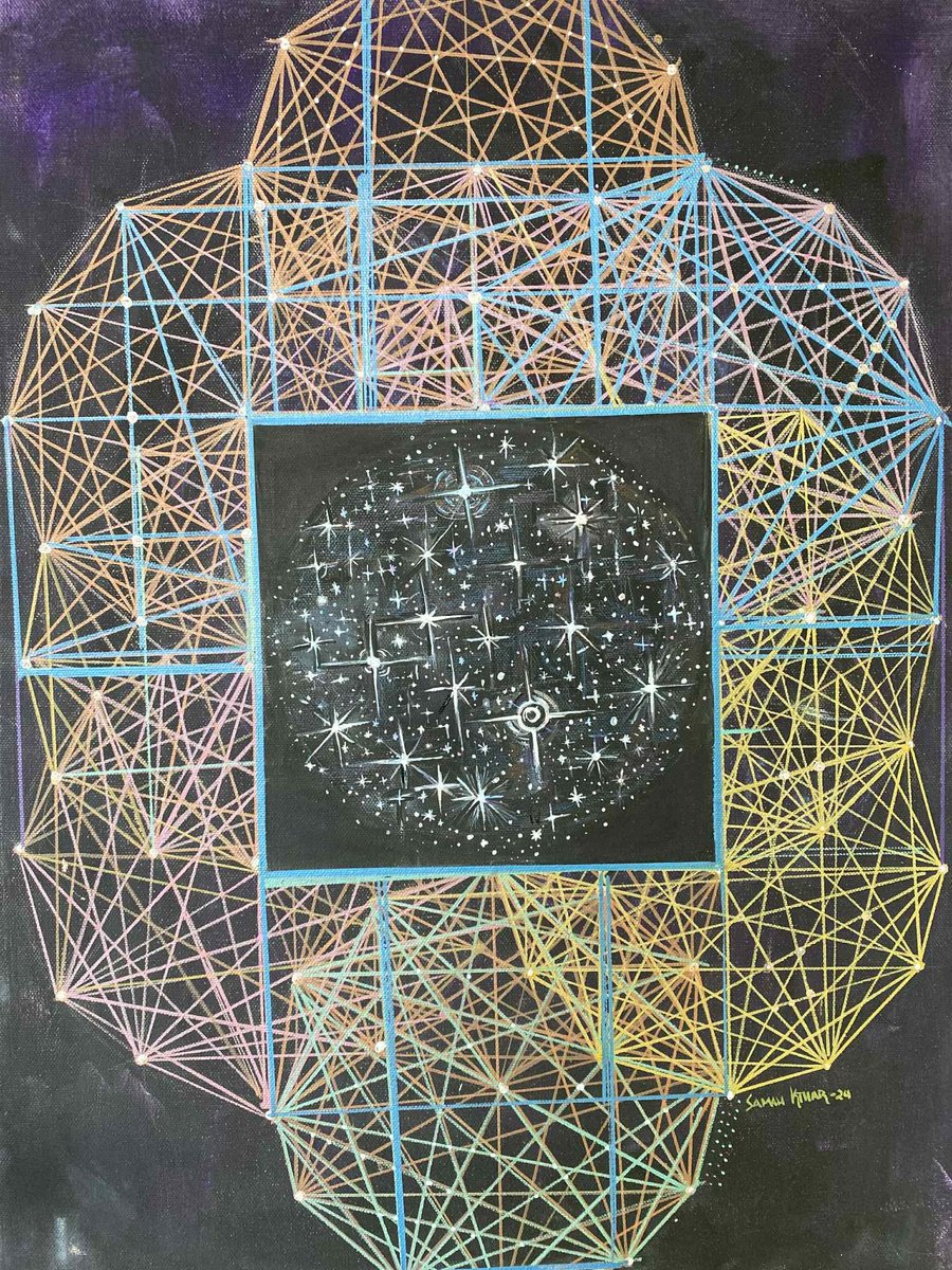 Geometric Abstract Painting By Samah Kthar, 18 X 24", Consciousness, Original Artwork