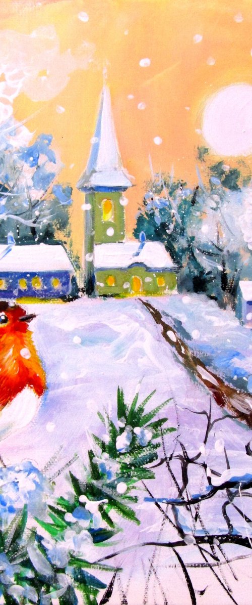 Robin on the edge of village by Kovács Anna Brigitta