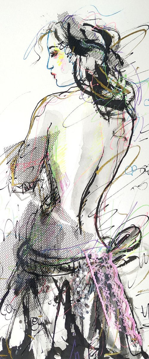 Woman  ink drawing series-Figurative drawing on paper by Antigoni Tziora