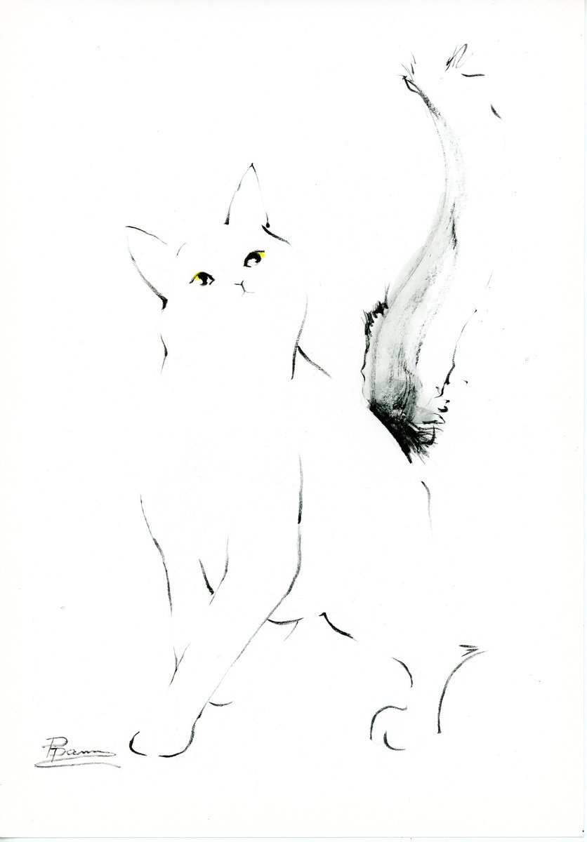 Cat 5 (cycle of minimalist cats) by Olga Shefranov (Tchefranova)