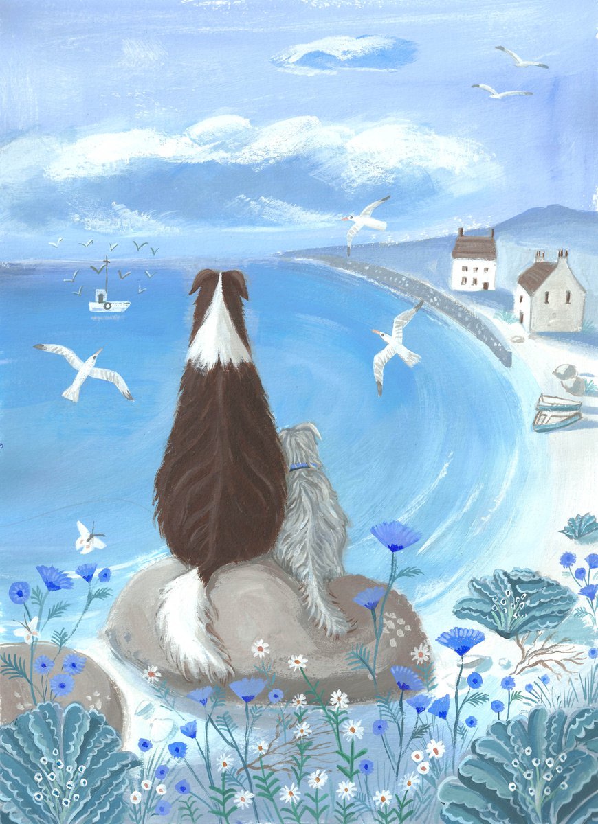 Dog Days- summer beach dog painting by Mary Stubberfield