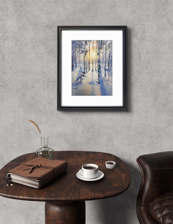 Birch grove in winter glow