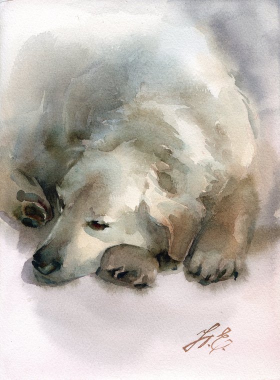 Waiting Retriever, dog in watercolor