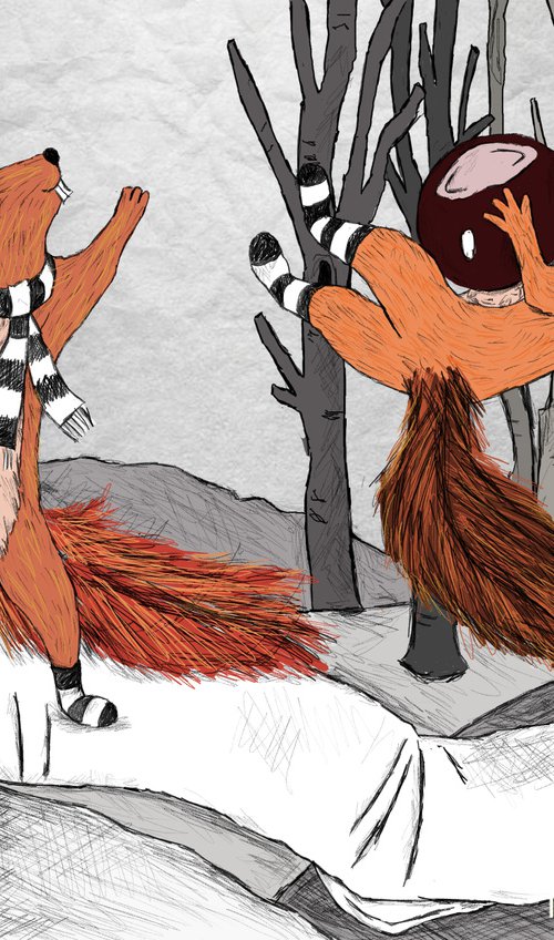 Red Squirrels at play 2 by Indie Flynn-Mylchreest of MeriLine Art