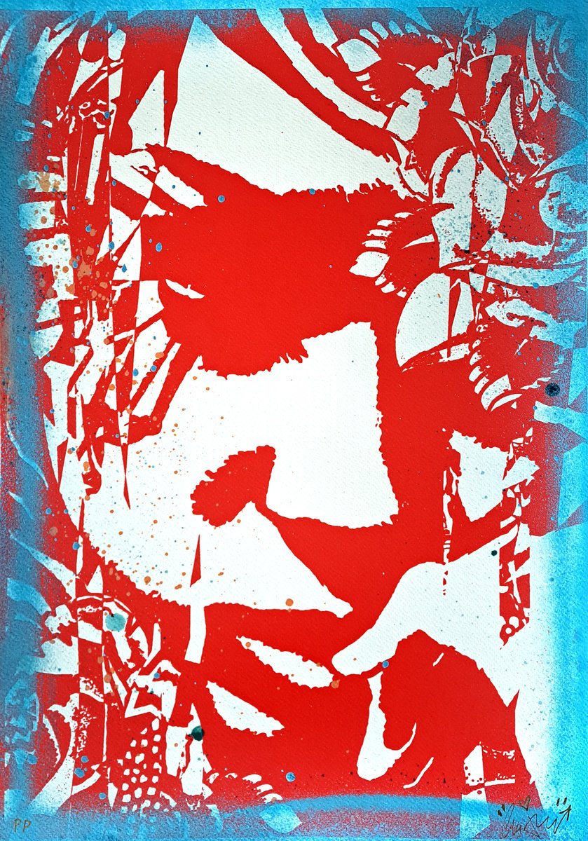 Urban And Pop Portrait Screenprint By Copyright, 14 X 20, Torn Rose Red (Pp), Original Artwork