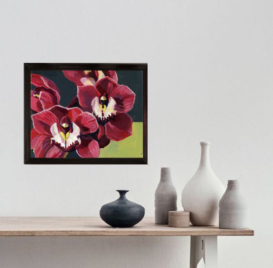 Red orchids acrylic floral