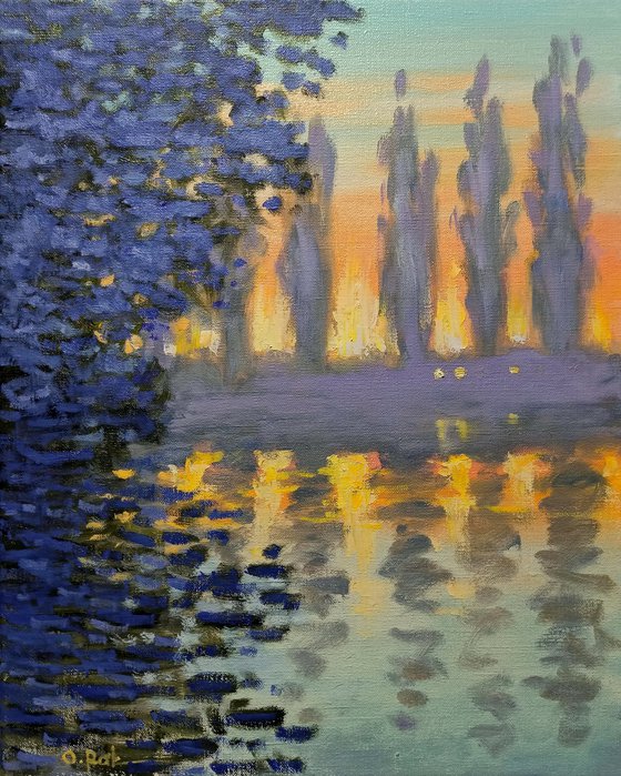 Impression. Poplars at dawn