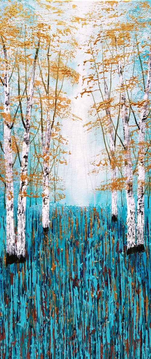 Golden Blue Birch Wood by Amanda Horvath