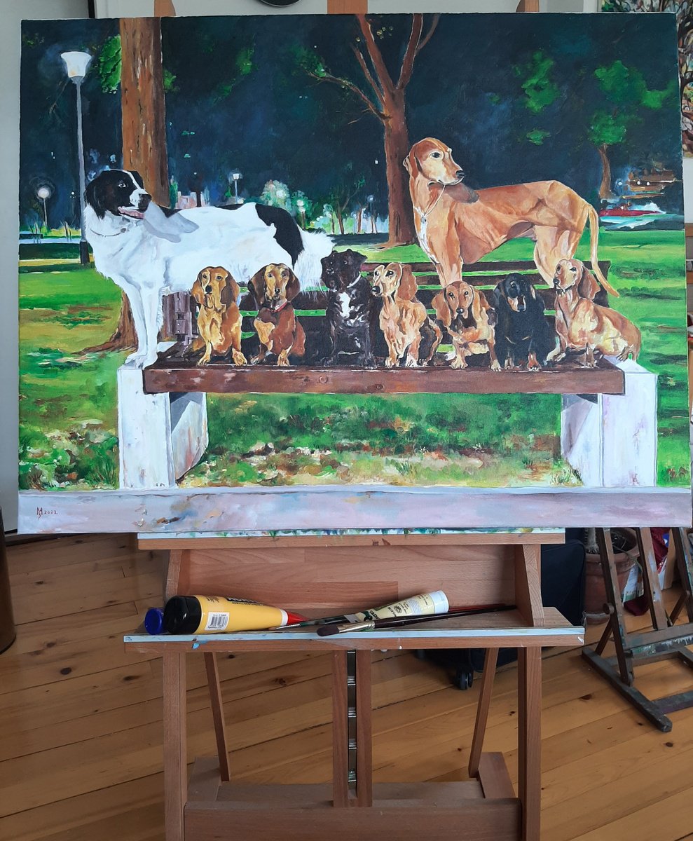 Impressionistic Animal Acrylic Painting By Zoran Mihajlovic Muza, 37 X 29", Posers, Original Artwork