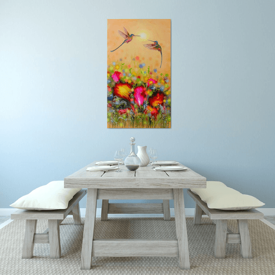 "Hummingbird at Sunset" LARGE painting