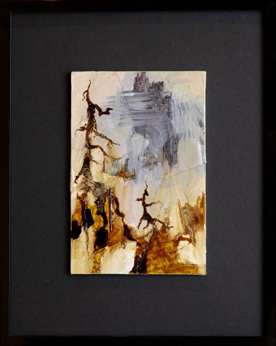 Neiges éternelles 3 - Small abstract landscape painting with mat