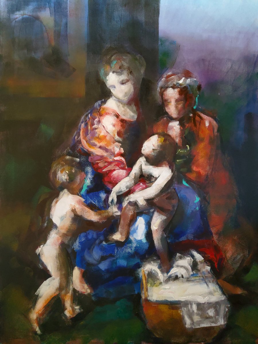 Expressive Portrait Acrylic Painting By Marina Del Pozo, 39 X 51", Madonna Serie 11, Original Artwork