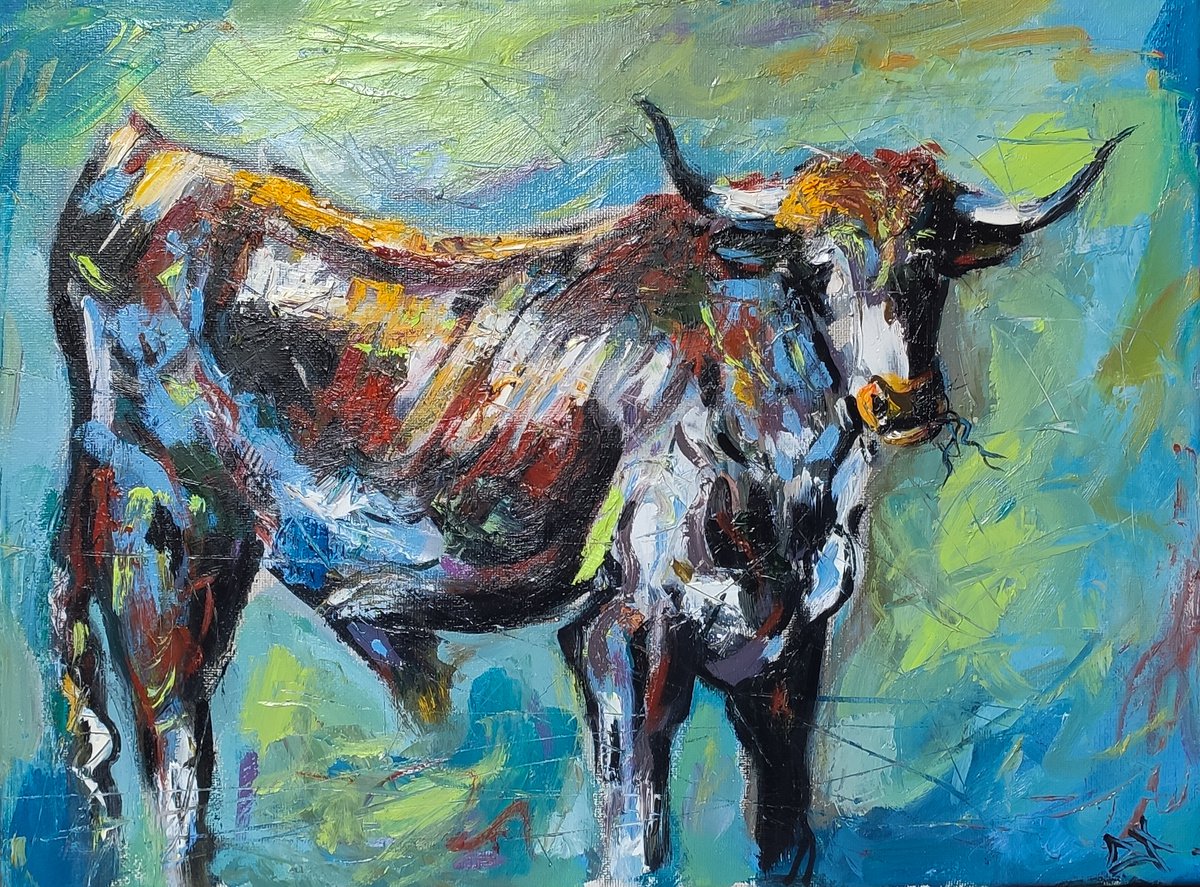 Expressive Animal Oil Painting By Lionel Le Jeune, 16 X 12", Taureau Camarguais, Original Artwork