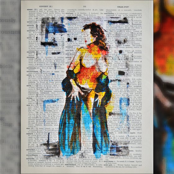 Nude 4 - Feel The Power - Collage Art on Large Real English Dictionary Vintage Book Page