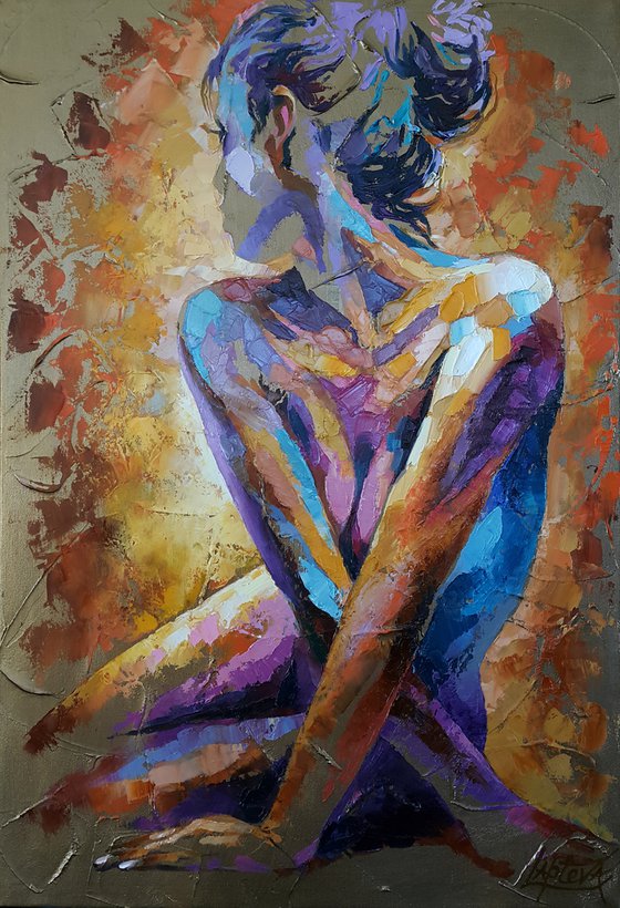 Painting woman nude figure, naked figurative - Expectation
