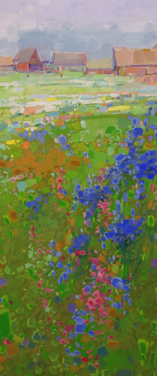 Summer Field, Landscape oil painting, One of a kind, Signed, Handmade artwork by Vahe Yeremyan