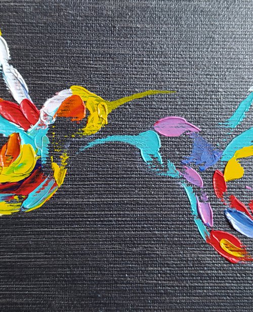 Understatement - birds, love, hummingbirds, animals oil painting, art bird, impressionism, palette knife, gift. by Anastasia Kozorez