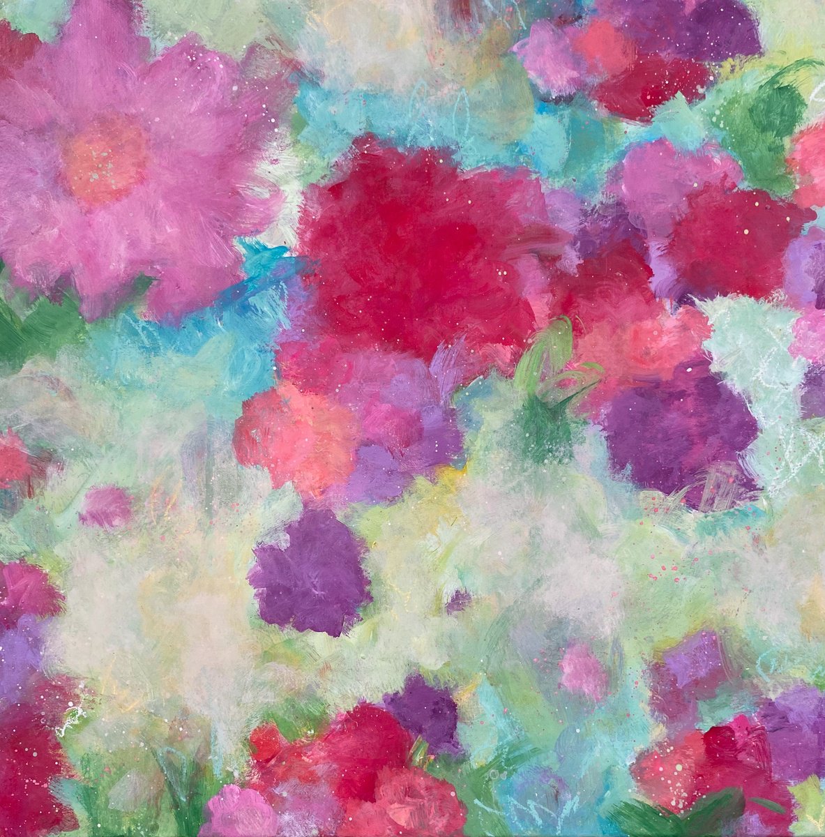 Impressionistic Botanical Painting By Kate Marion Lapierre, 20 X 20", Flowering Dreams, Original Artwork