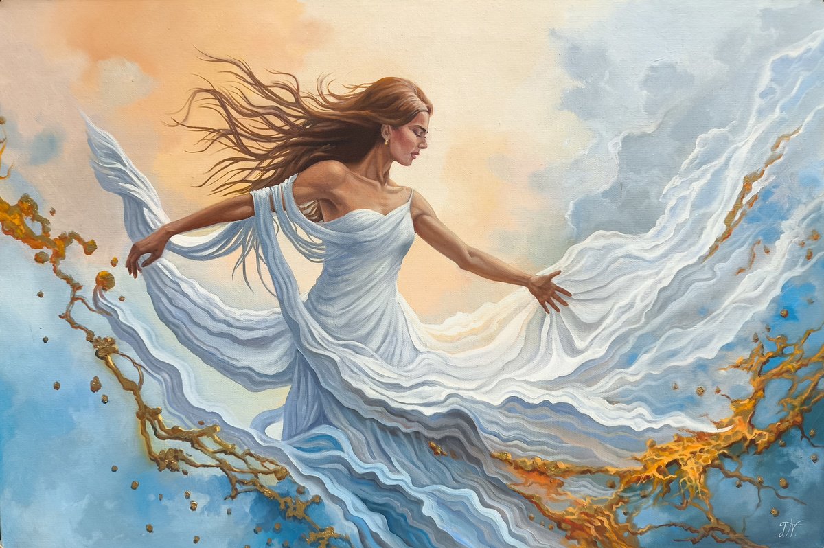 Surrealistic Portrait Oil Painting By Tamar Nazaryan, 35 X 24", Wings Of Freedom, Original Artwork