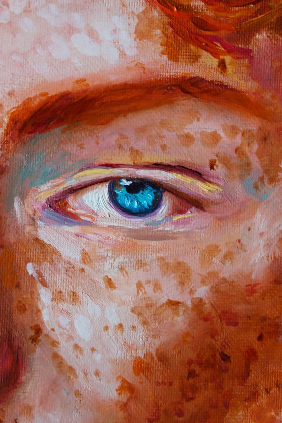 Redhead - Portrait of a young man. Oil painting