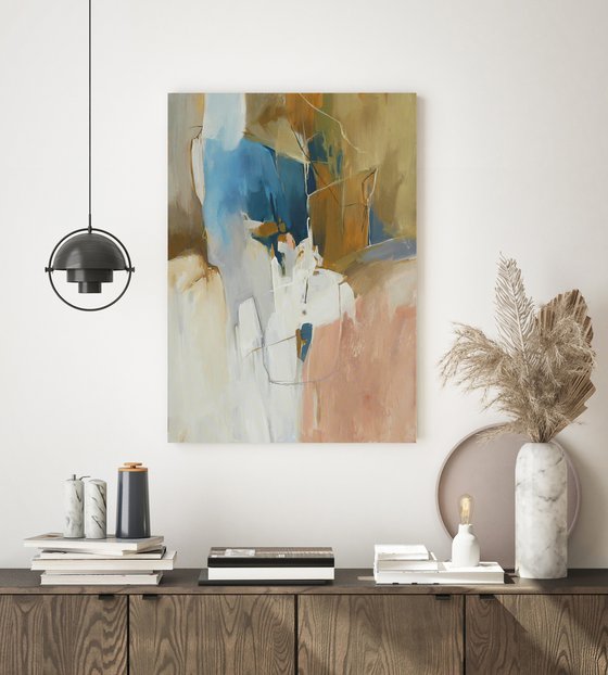 "Melody 6" Peach blue brown abstract art