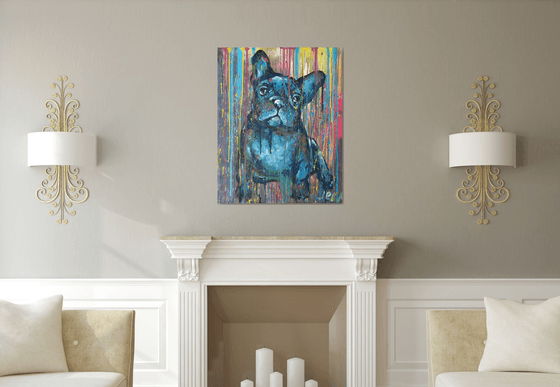 French Bulldog Acrylic painting on canvas 100X80