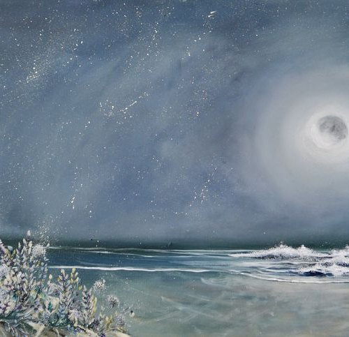 On Moonlight Bay (large panoramic painting) by Emma Sian Pritchard