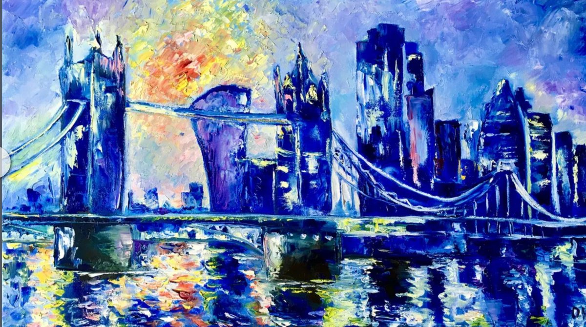 Impressionistic Cityscapes Oil Painting By Olga Koval, 32 X 18", Tower Bridge,, Original Artwork