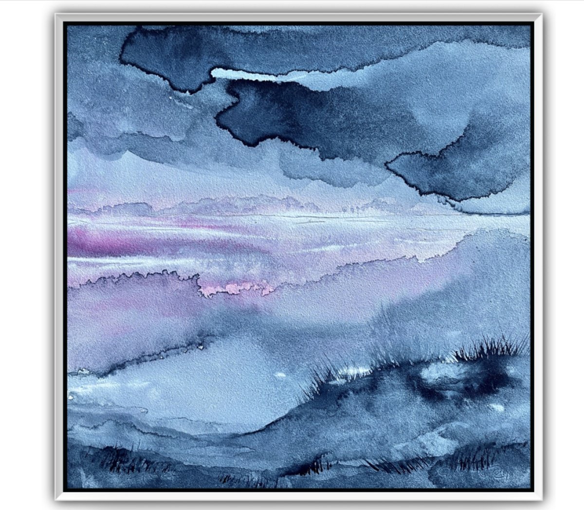 Abstract Landscape Watercolour By Gesa Reuter, 9 X 9, Winter Mood, Original Artwork