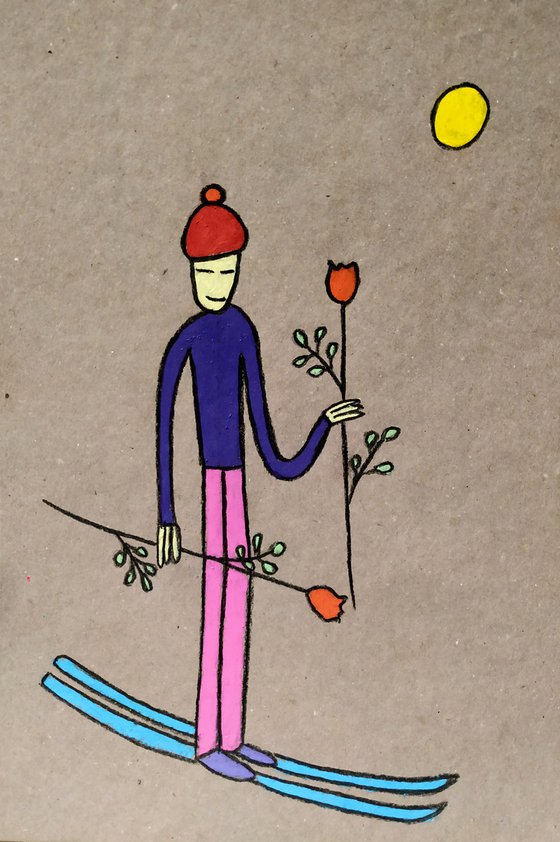 Skier with roses