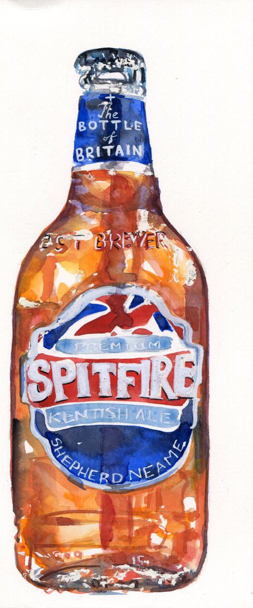 Kent Spitfire Beer Ale Shepherd Neame Bottle Watercolour Painting Illustration by Hannah Clark