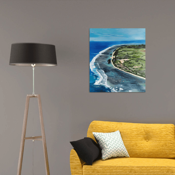 Island, original landscape waves, ocean oil painting, Gift art for home