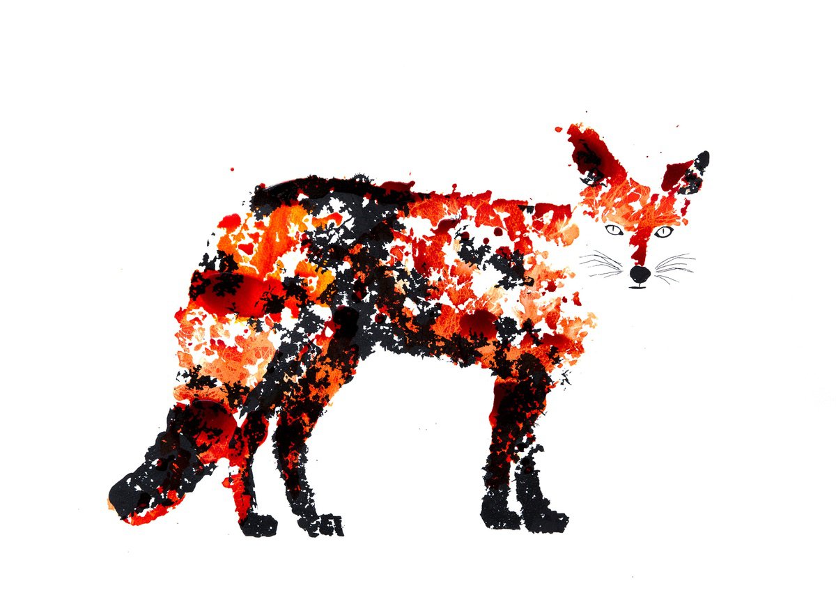 Illustrative Animal Screenprint By Rob Wass, 30 X 16", The Fox, Original Artwork
