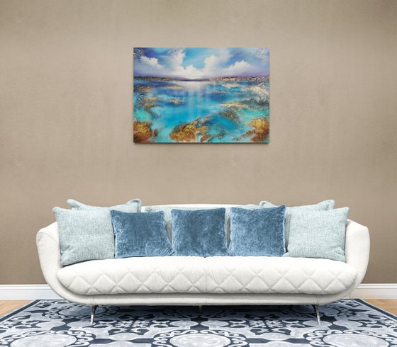 A beautiful large modern abstract figurative seascape painting "Wonderland"