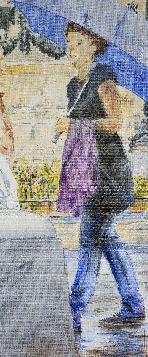 Blue umbrella in Belgrade / Plavi kišobran u Beogradu by Nenad Kojić watercolorist